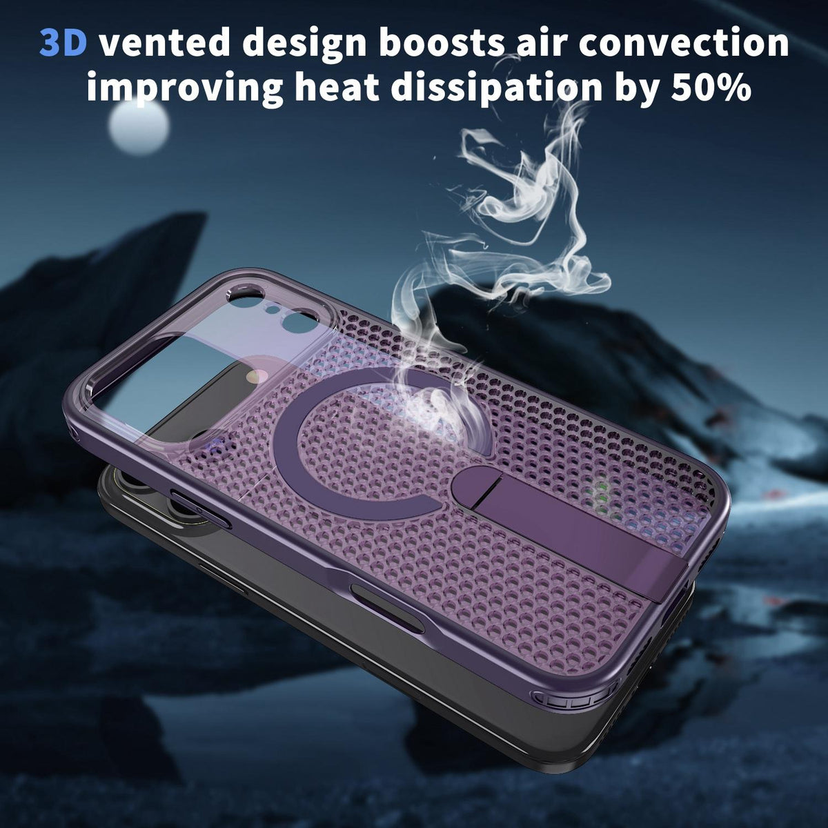 Compatible with iPhone 18 Pro Max kalebol Honeycomb Cooling MagSafe Holder Phone Case - Purple