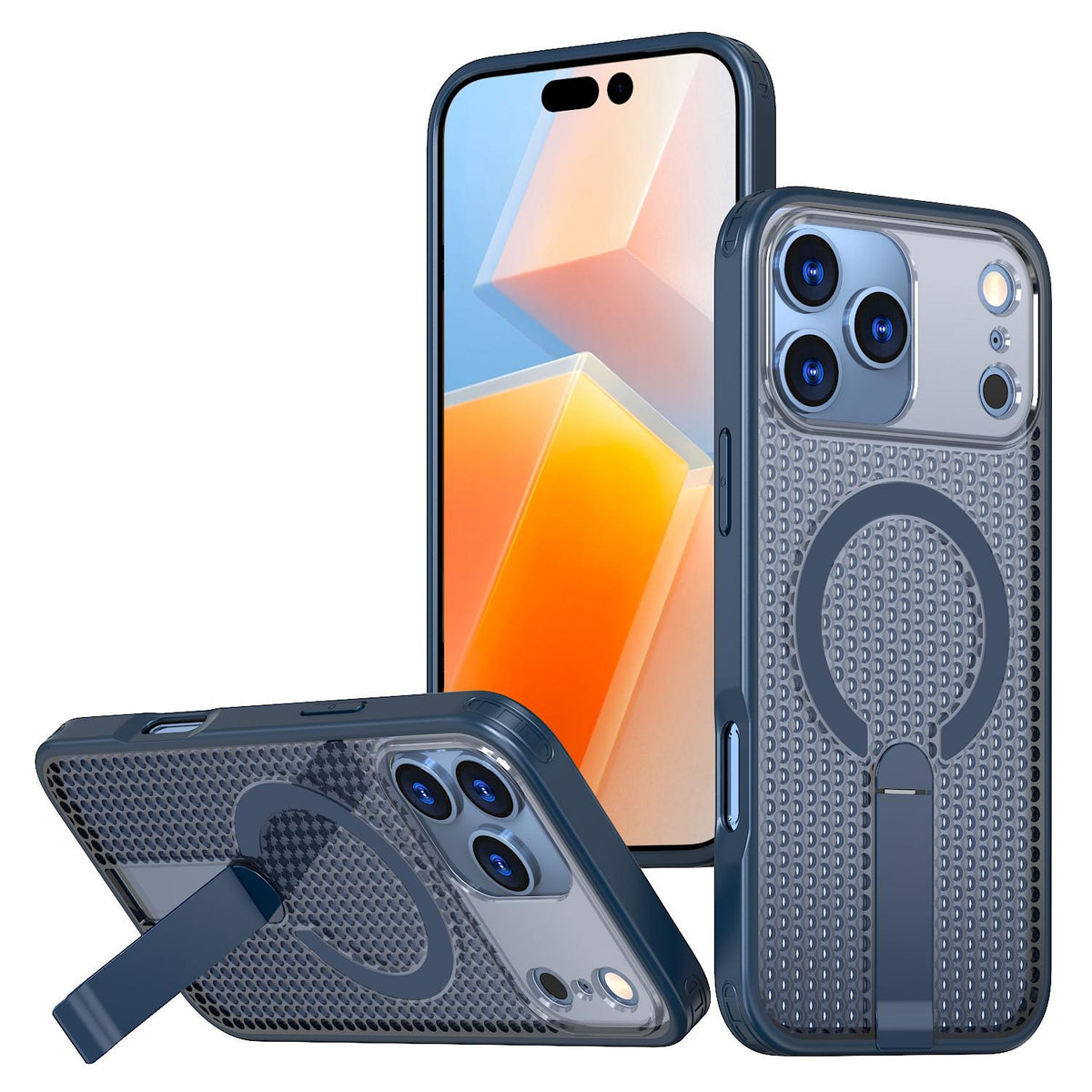 Compatible with iPhone 18 Pro kalebol Honeycomb Cooling MagSafe Holder Phone Case - Blue