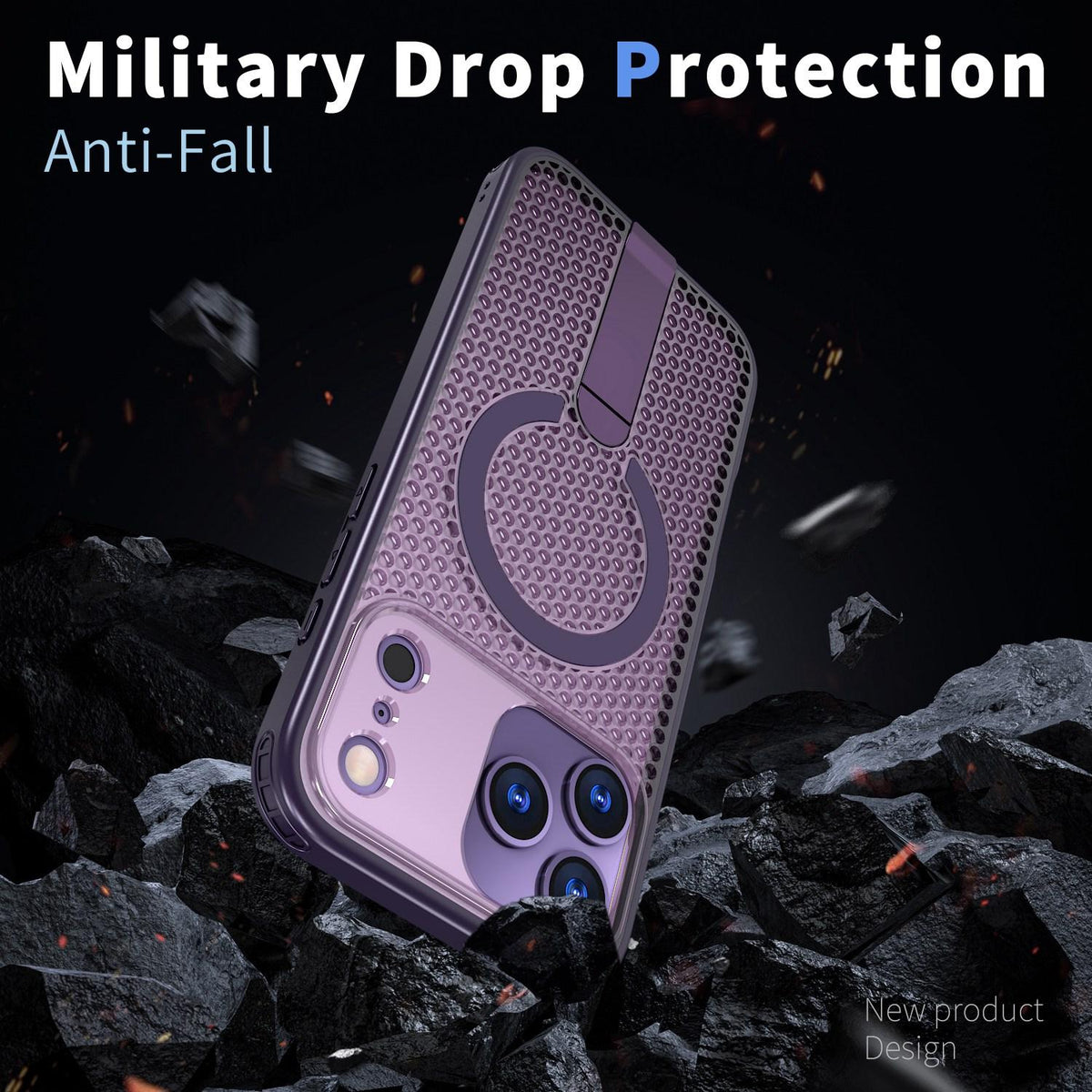 Compatible with iPhone 18 Pro kalebol Honeycomb Cooling MagSafe Holder Phone Case - Purple