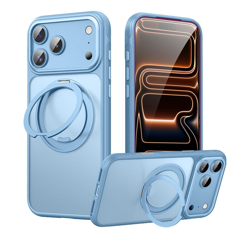 Compatible with iPhone 18 Pro Max Gear-Style Stress Relief 360 Rotation Holder MagSafe Phone Case - Light Blue