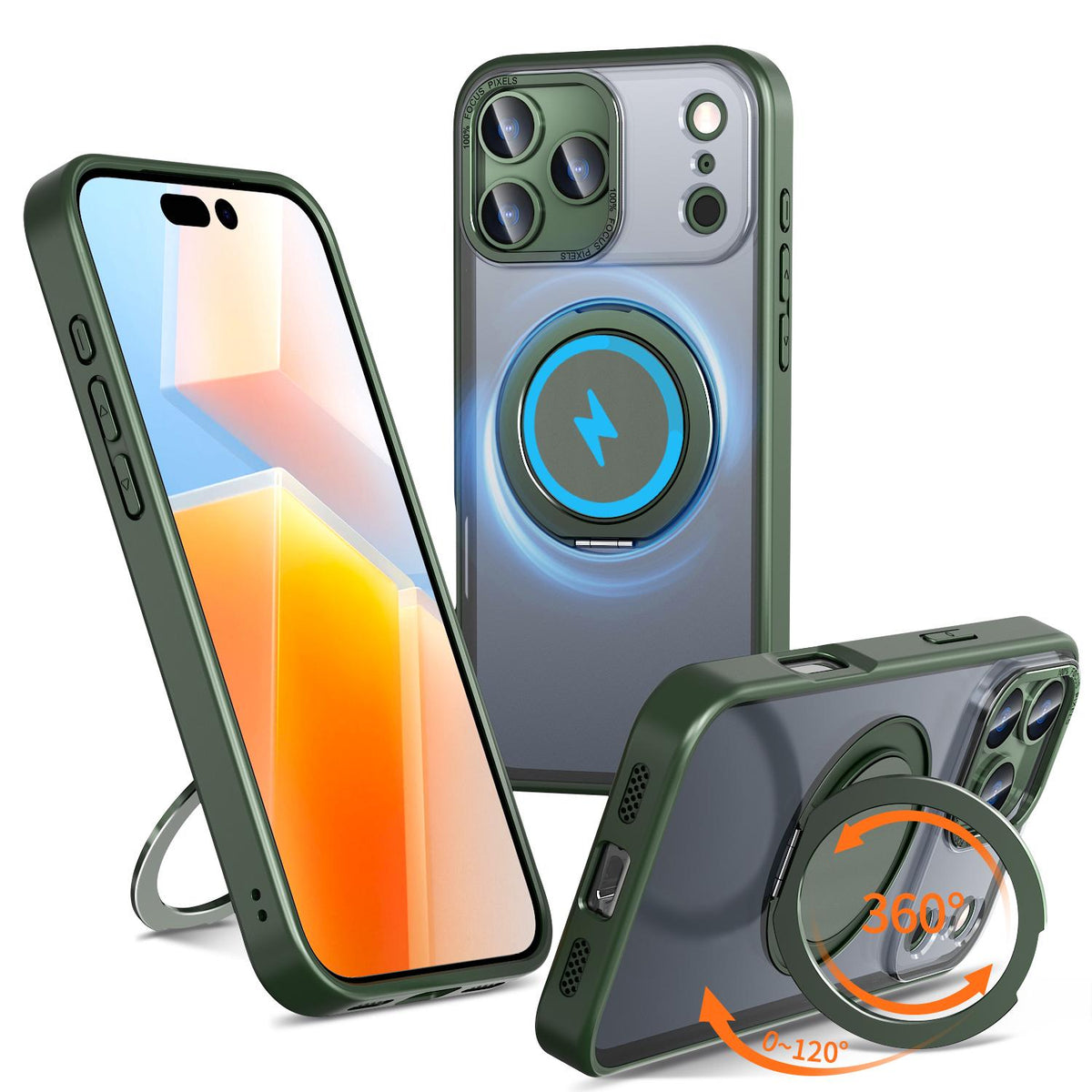 Compatible with iPhone 18 Pro Max Kalebol 360-degree Rotating MagSafe Magnetic Holder Phone Case - Green