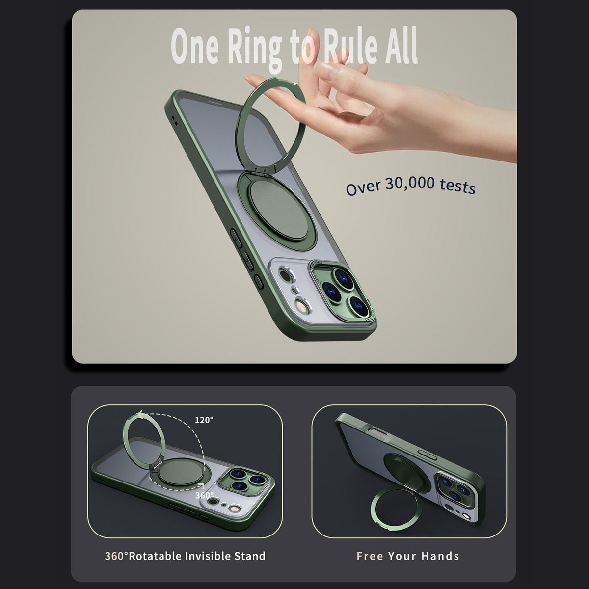 Compatible with iPhone 18 Pro Max Kalebol 360-degree Rotating MagSafe Magnetic Holder Phone Case - Green