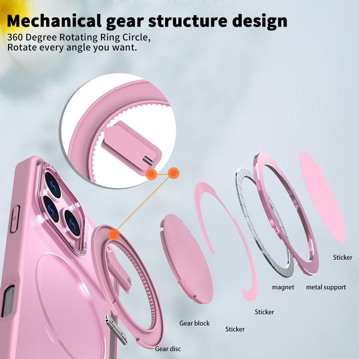 Compatible with iPhone 18 Pro Max Kalebol 360-degree Rotating MagSafe Magnetic Holder Phone Case - Pink