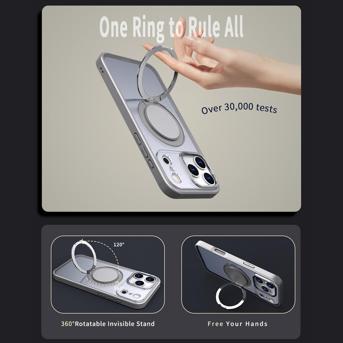Compatible with iPhone 18 Pro Kalebol 360-degree Rotating MagSafe Magnetic Holder Phone Case - Titanium Grey
