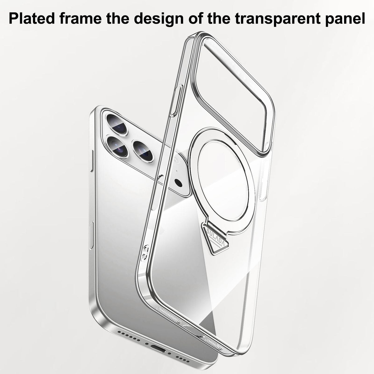 Compatible with iPhone 18 Pro Max SULADA Electroplated Transparent MagSafe Holder Phone Case - Silver