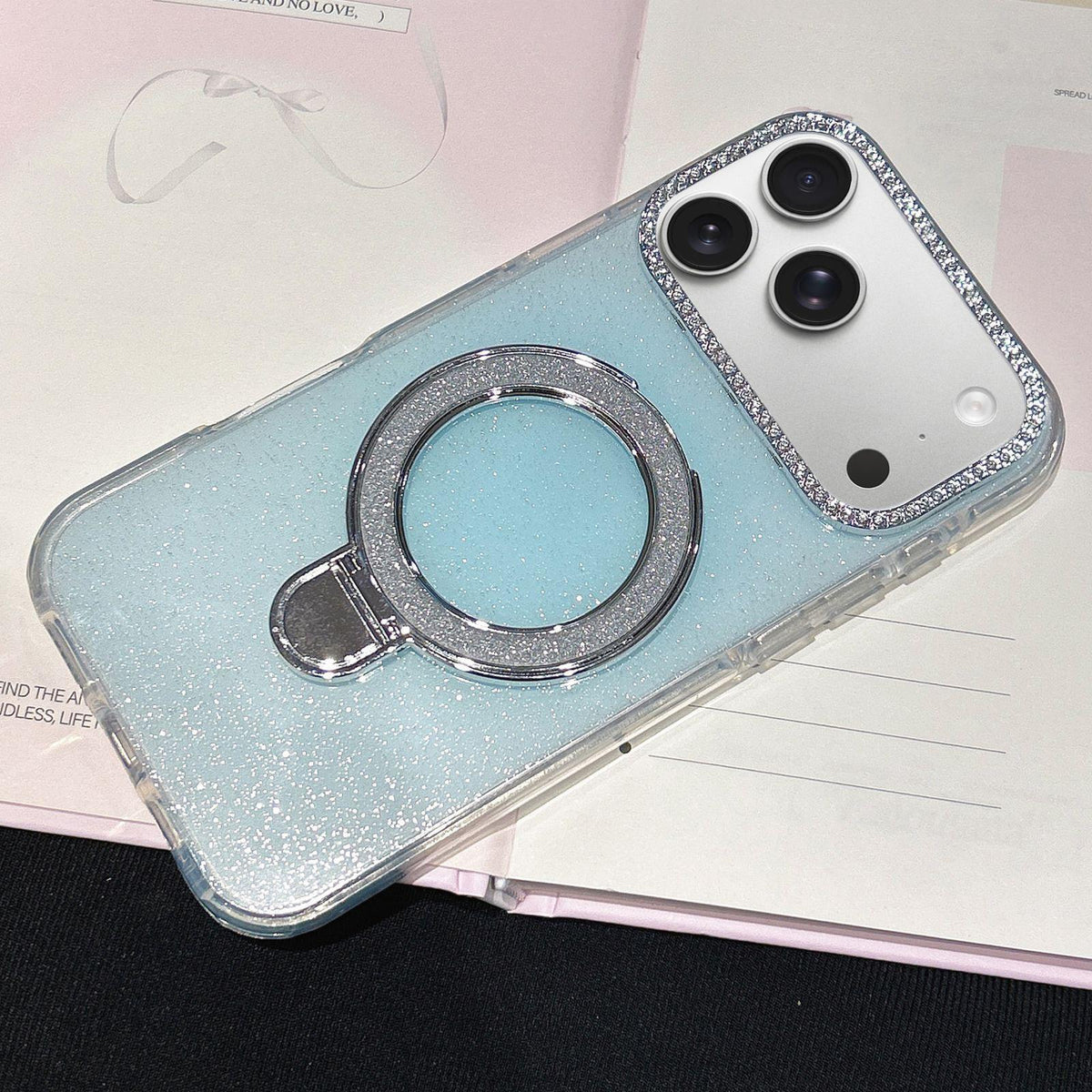 Compatible with iPhone 18 Pro Max & 17 Pro Max Gradient Glitter Diamonds MagSafe Phone Case - Light Blue