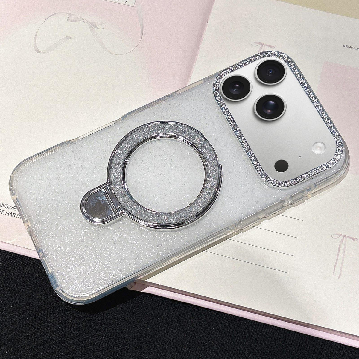 Compatible with iPhone 18 Pro Max & 17 Pro Max Gradient Glitter Diamonds MagSafe Phone Case - White