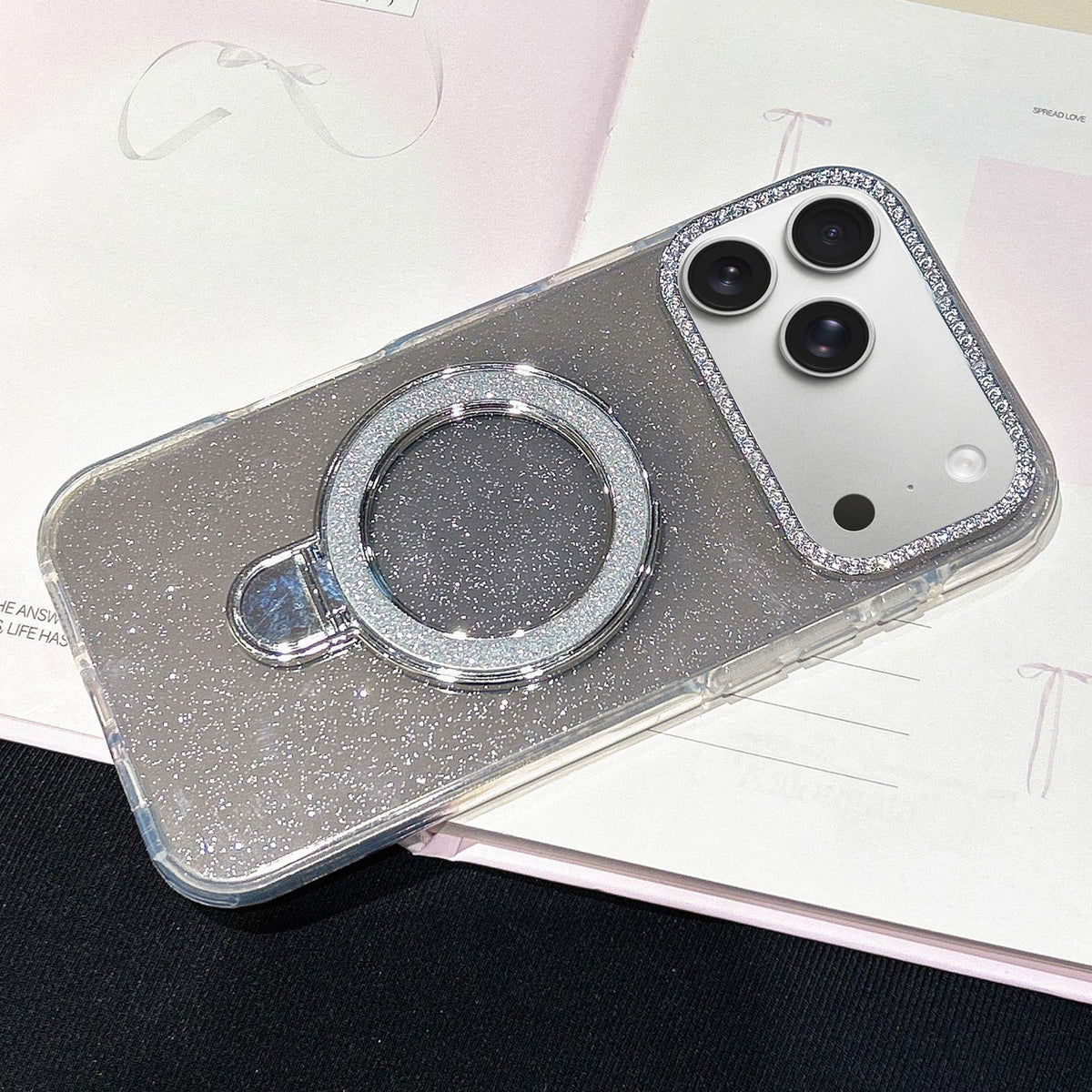 Compatible with iPhone 18 Pro Max & 17 Pro Max Gradient Glitter Diamonds MagSafe Phone Case - Black