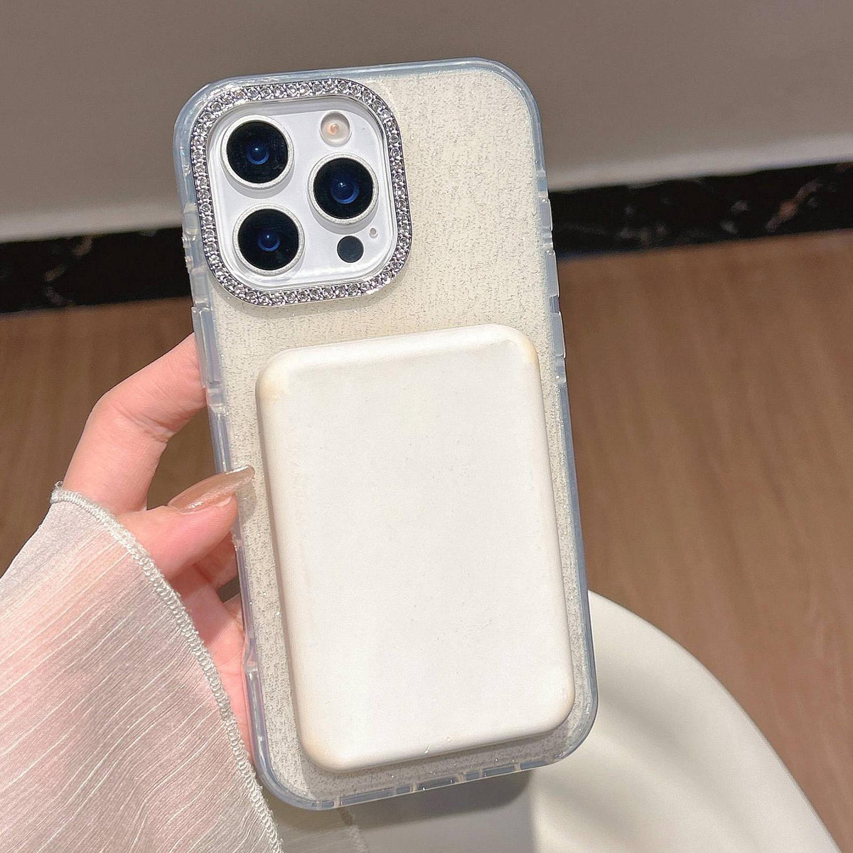 Compatible with iPhone 18 Pro Max & 17 Pro Max Gradient Glitter Diamonds MagSafe Phone Case - Light Blue