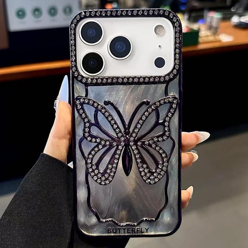Compatible with iPhone 18 Pro Max Butterfly Electroplating TPU Phone Case with Epoxy Cardboard - Dark Purple