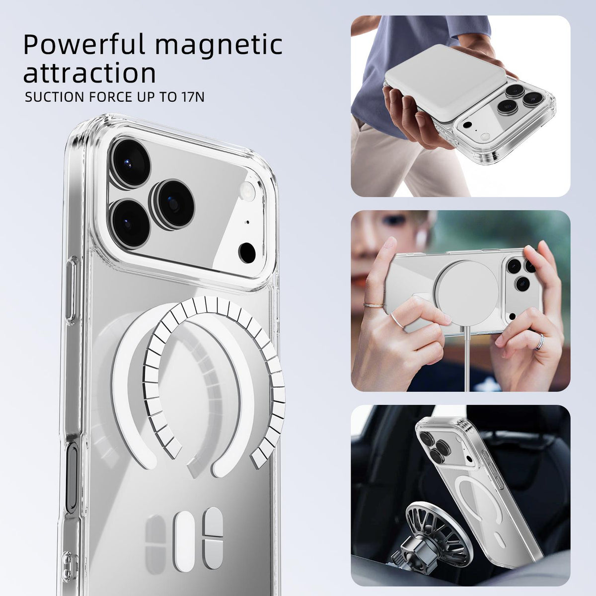 Compatible with iPhone 18 Pro Max & 17 Pro Max ABEEL MagSafe Magnetic Color Ring Anti-scratch Transparent Phone Case - Black