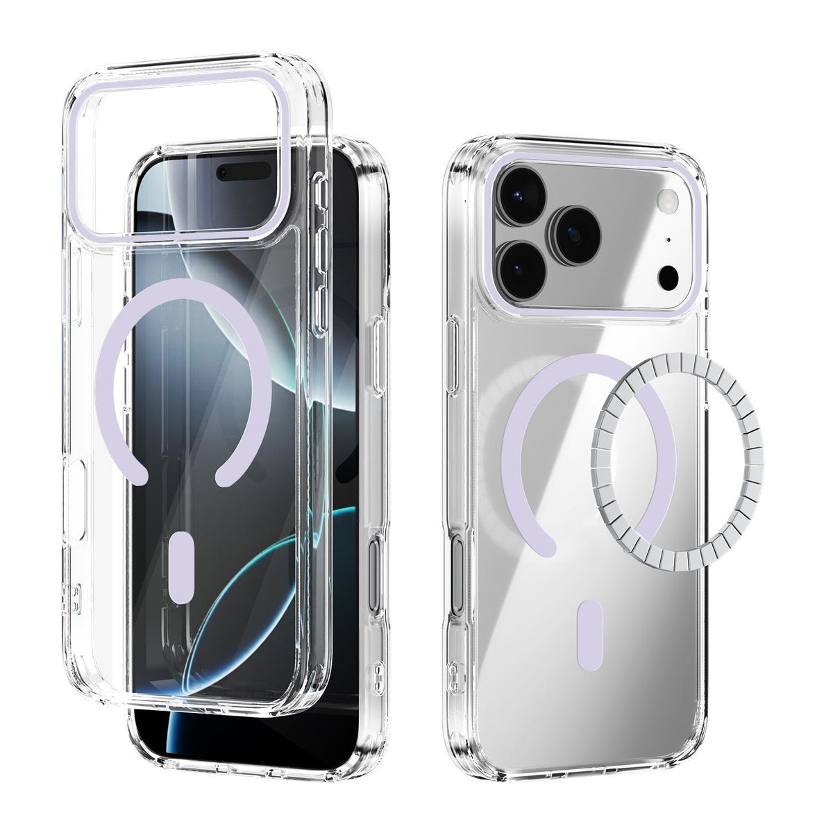 Compatible with iPhone 18 Pro Max & 17 Pro Max ABEEL MagSafe Magnetic Color Ring Anti-scratch Transparent Phone Case - Purple