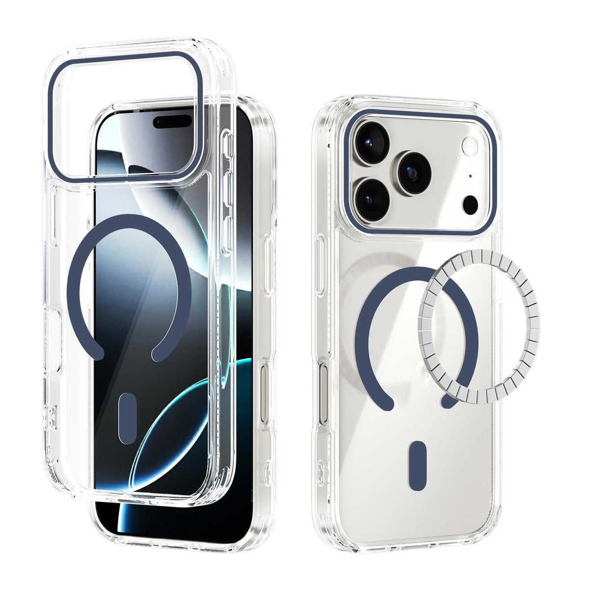 Compatible with iPhone 18 Pro & 17 Pro ABEEL MagSafe Magnetic Color Ring Anti-scratch Transparent Phone Case - Blue