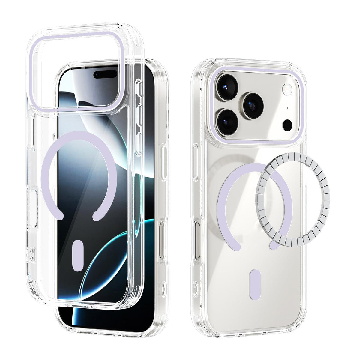 Compatible with iPhone 18 Pro & 17 Pro ABEEL MagSafe Magnetic Color Ring Anti-scratch Transparent Phone Case - Purple
