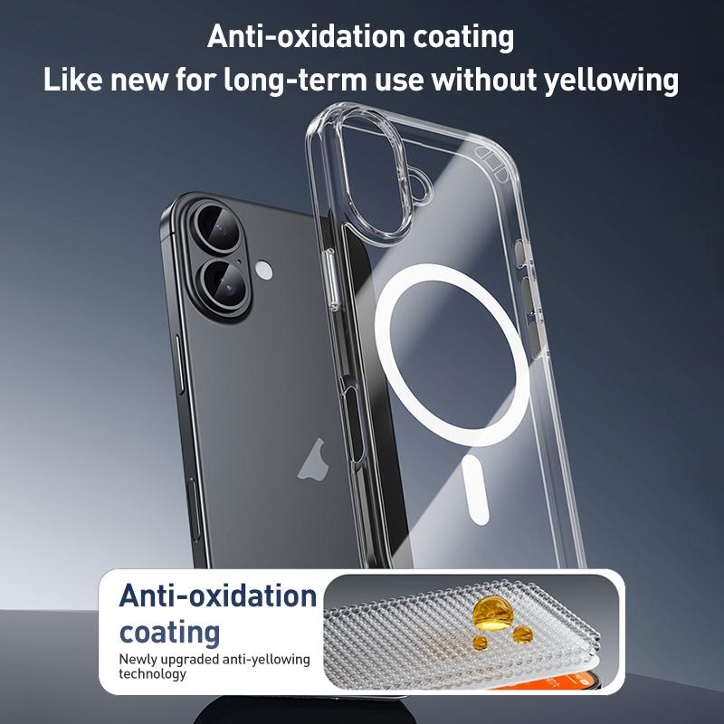 Compatible with iPhone 18 Pro Max ZGA Magsafe Metal Buttons Clear PC Dual-Layer TPU Phone Case - Transparent