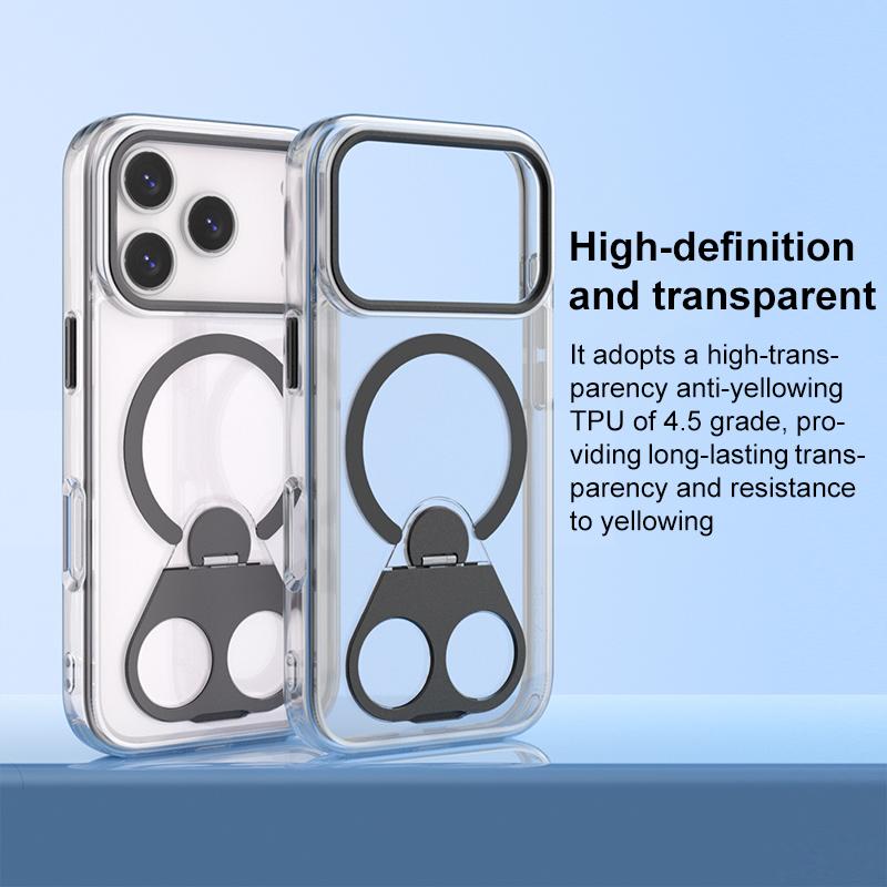 Compatible with iPhone 18 Pro Max & 17 Pro Max High Transparent MagSafe TPU Phone Case with 360 Degrees Rotating Ring Holder - Purple