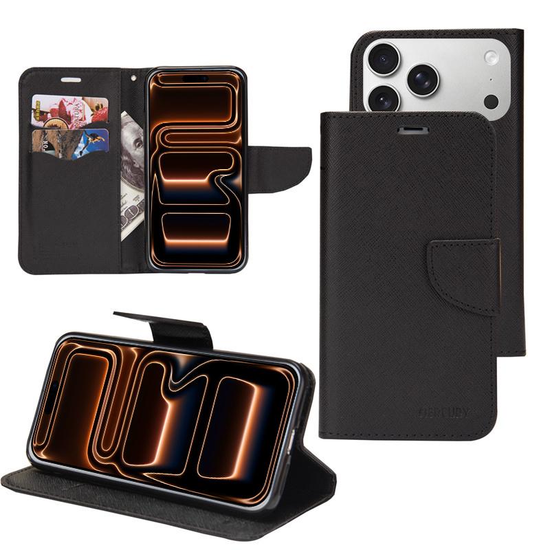 Compatible with iPhone 18 Pro & 17 Pro Mercury Contrast Color Splicing Leather Phone Case - Black