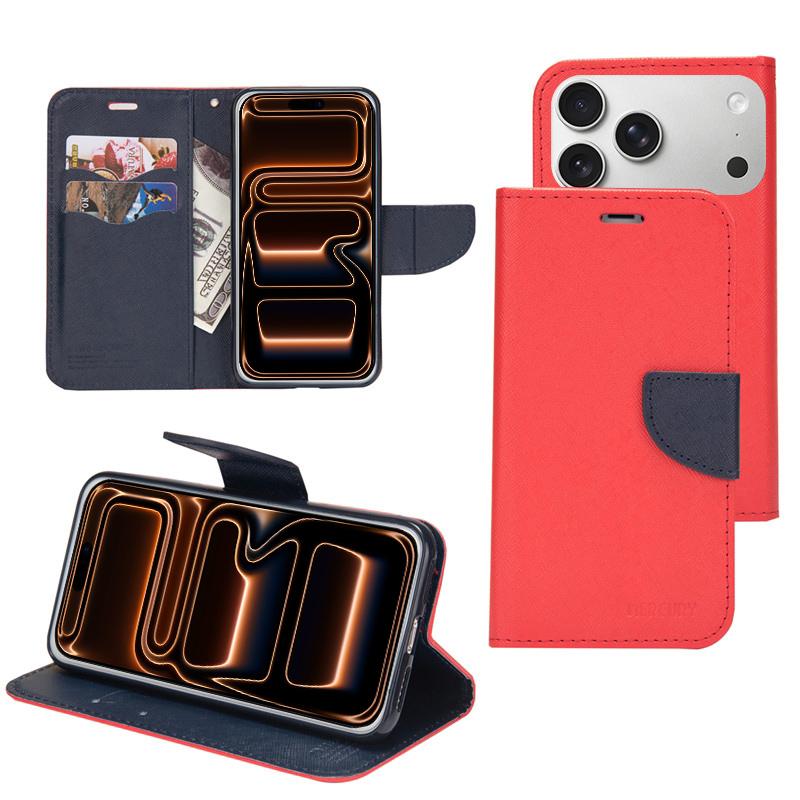 Compatible with iPhone 18 Pro & 17 Pro Mercury Contrast Color Splicing Leather Phone Case - Red