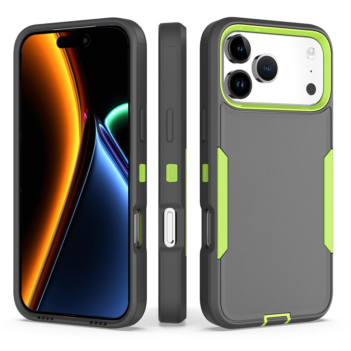 Compatible with iPhone 18 Pro Max & 17 Pro Max 2 in 1 PC Dual-Layer TPU Phone Case - Gray+Fluorescent Green