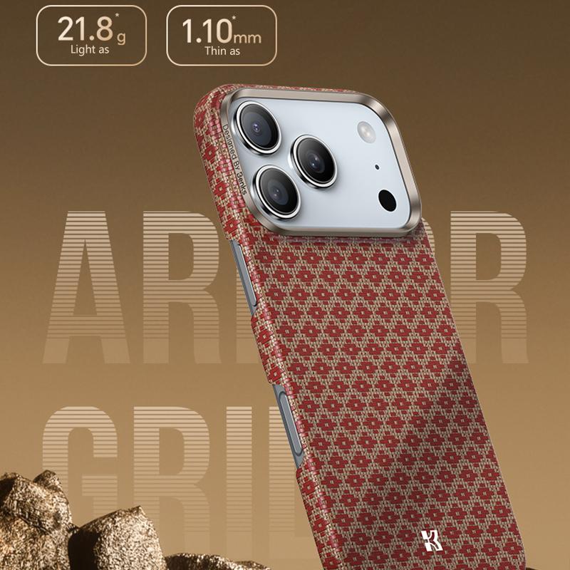 Compatible with iPhone 18 Pro Max & 17 Pro Max Benks Color Shield C1 Classic Kevlar Woven Diamond MagSafe Phone Case - Orange