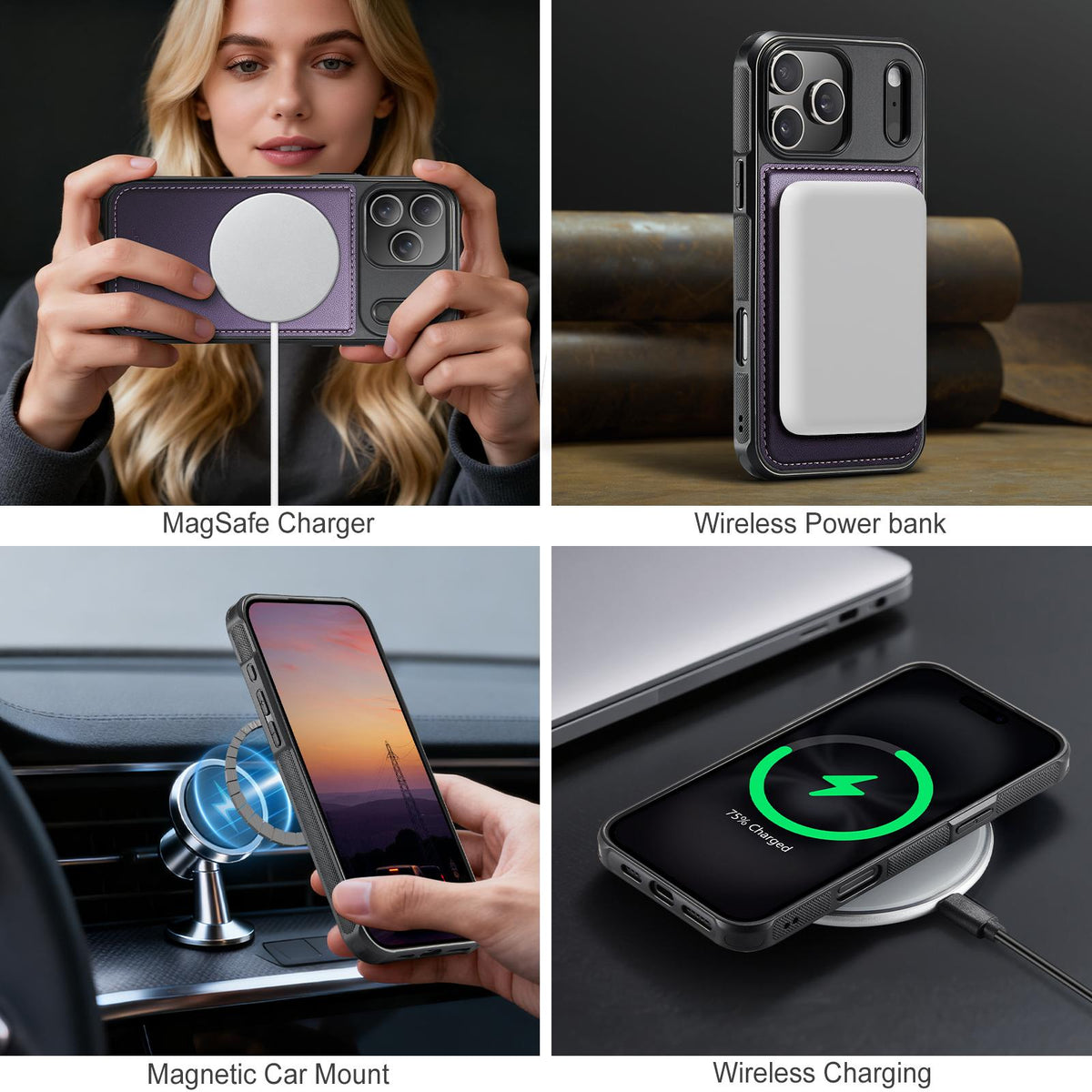 Compatible with iPhone 18 Pro Max JEEHOOD J10 Flip Card Bag MagSafe Split RFID Leather Phone Case - Purple