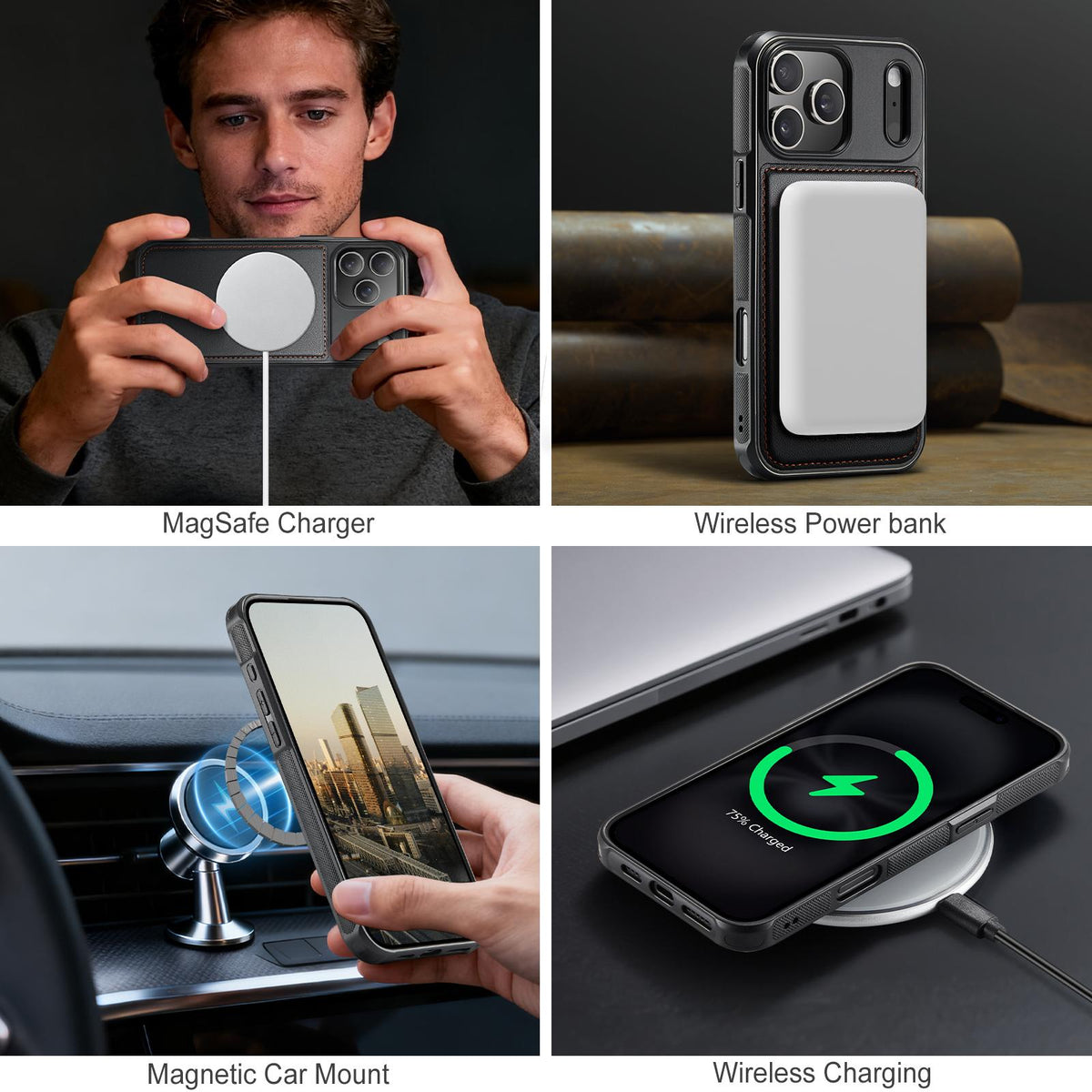 Compatible with iPhone 18 Pro Max JEEHOOD J10 Flip Card Bag MagSafe Split RFID Leather Phone Case - Black