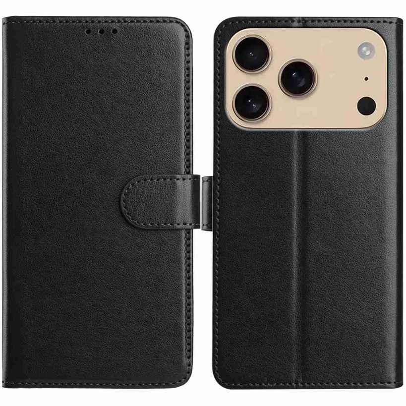 Compatible with iPhone 18 Pro Max & 17 Pro Max Lambskin 8-card Slot Leather Phone Case - Black