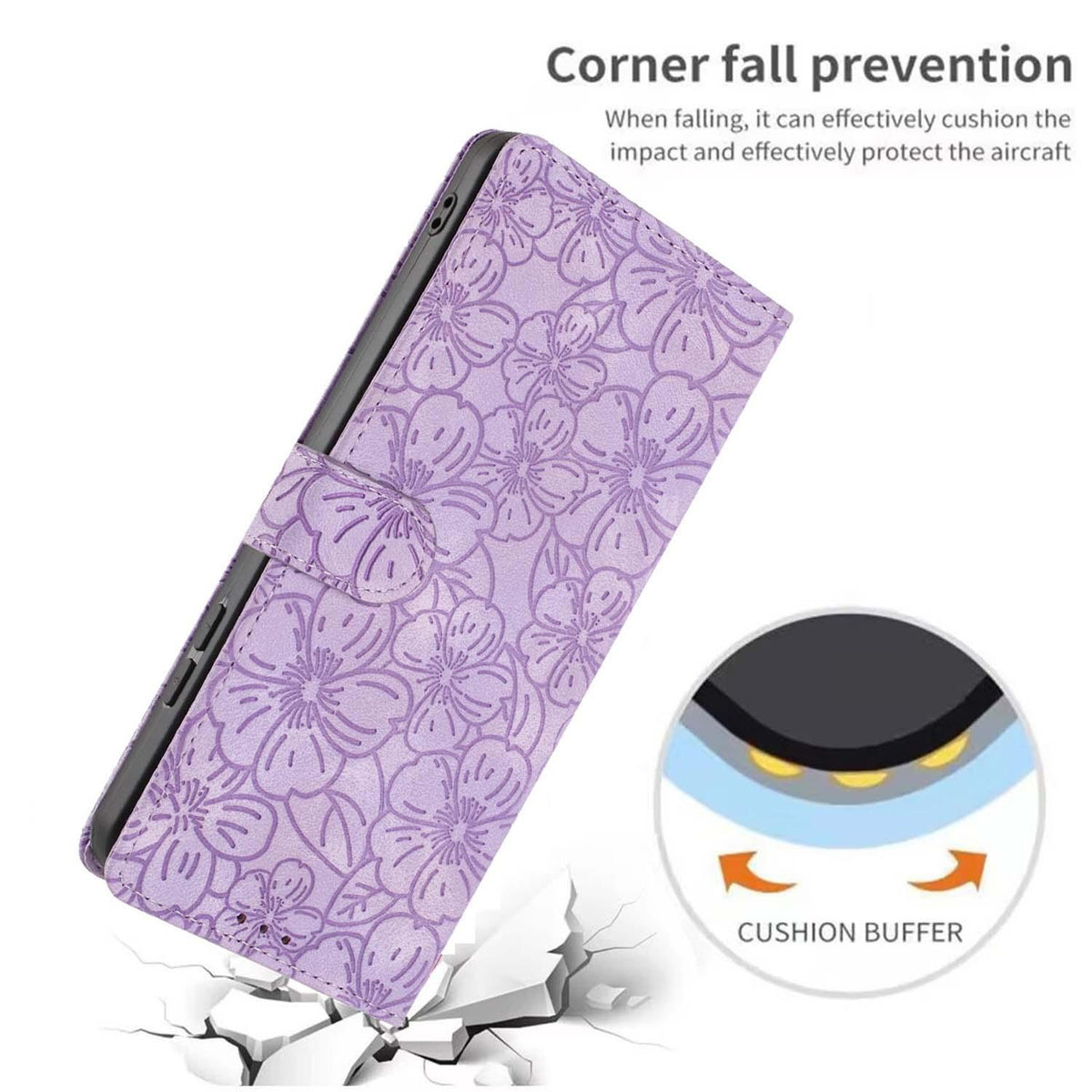 Compatible with iPhone 18 Pro Max Cherry Blossoms Embossed Leather Phone Case - Purple