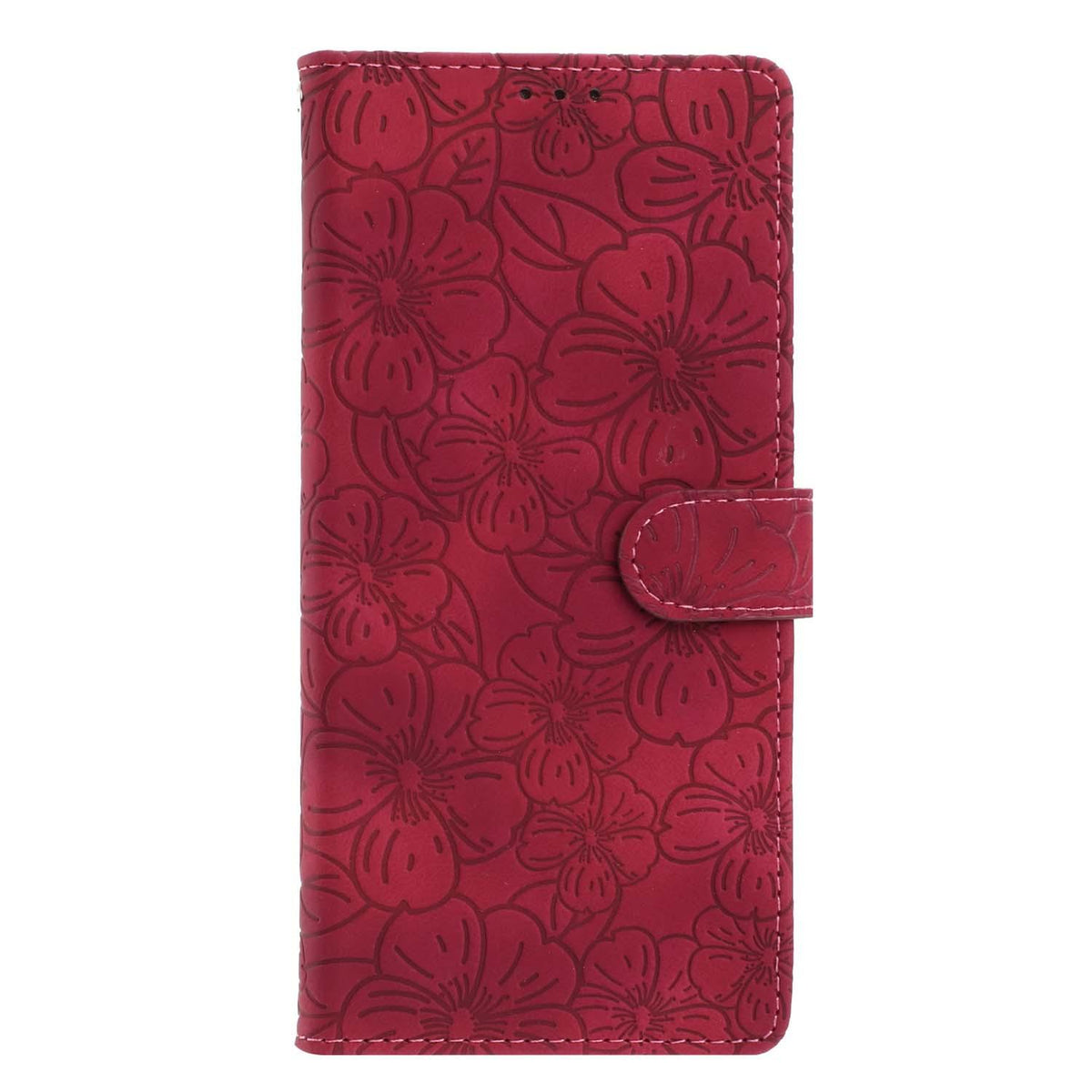 Compatible with iPhone 18 Pro Max Cherry Blossoms Embossed Leather Phone Case - Red