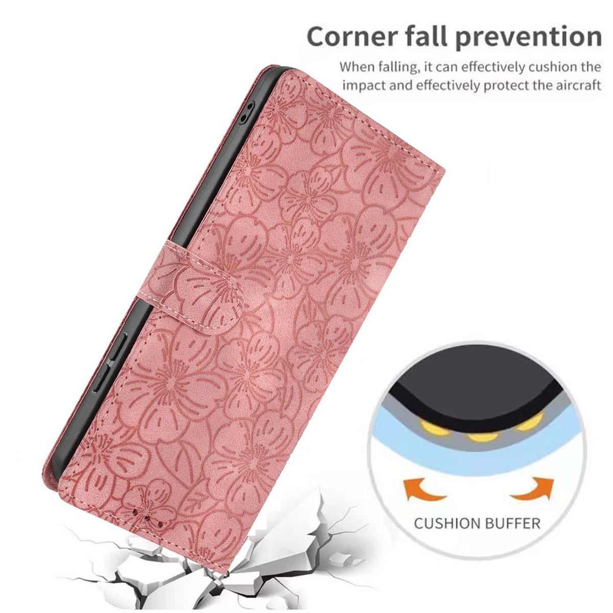 Compatible with iPhone 18 Pro Max Cherry Blossoms Embossed Leather Phone Case - Pink