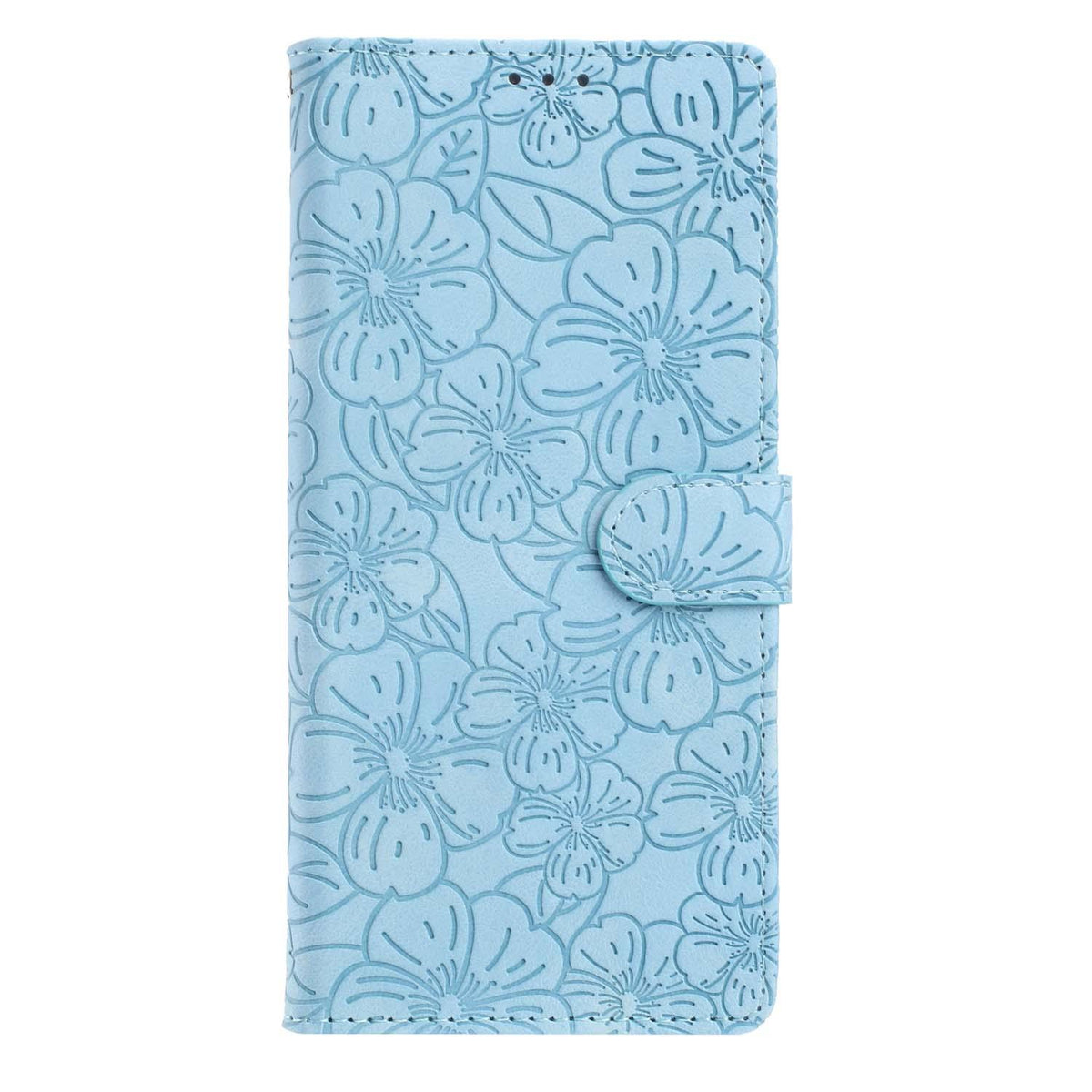 Compatible with iPhone 18 Pro Max Cherry Blossoms Embossed Leather Phone Case - Light Blue