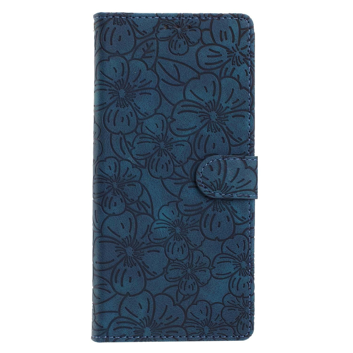 Compatible with iPhone 18 Pro Max Cherry Blossoms Embossed Leather Phone Case - Dark Blue