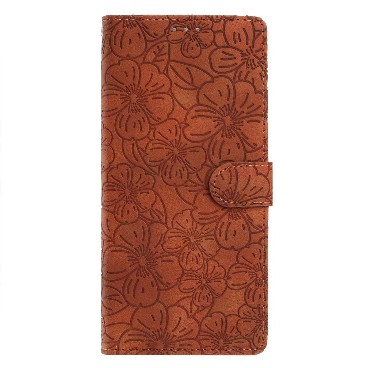 Compatible with iPhone 18 Pro Max Cherry Blossoms Embossed Leather Phone Case - Brown