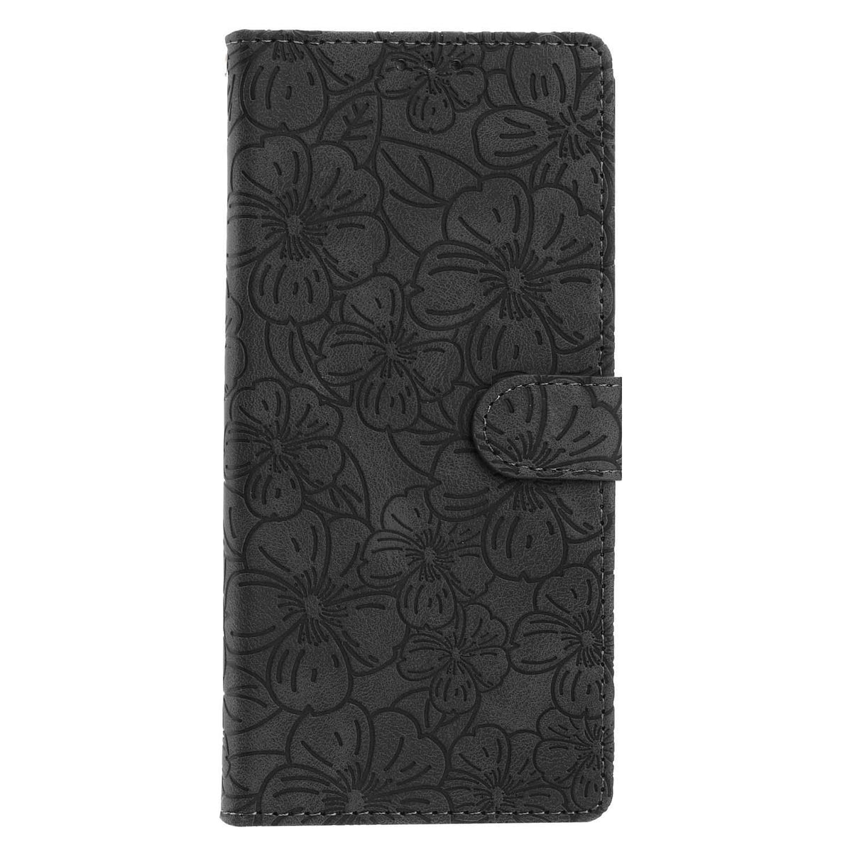 Compatible with iPhone 18 Pro Max Cherry Blossoms Embossed Leather Phone Case - Black