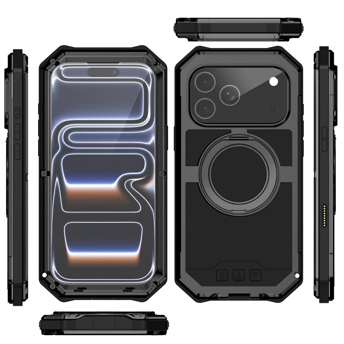 Compatible with iPhone 18 Pro Max R-JUST Life Waterproof Dustproof MagSafe Magnetic Holder Phone Case - Black