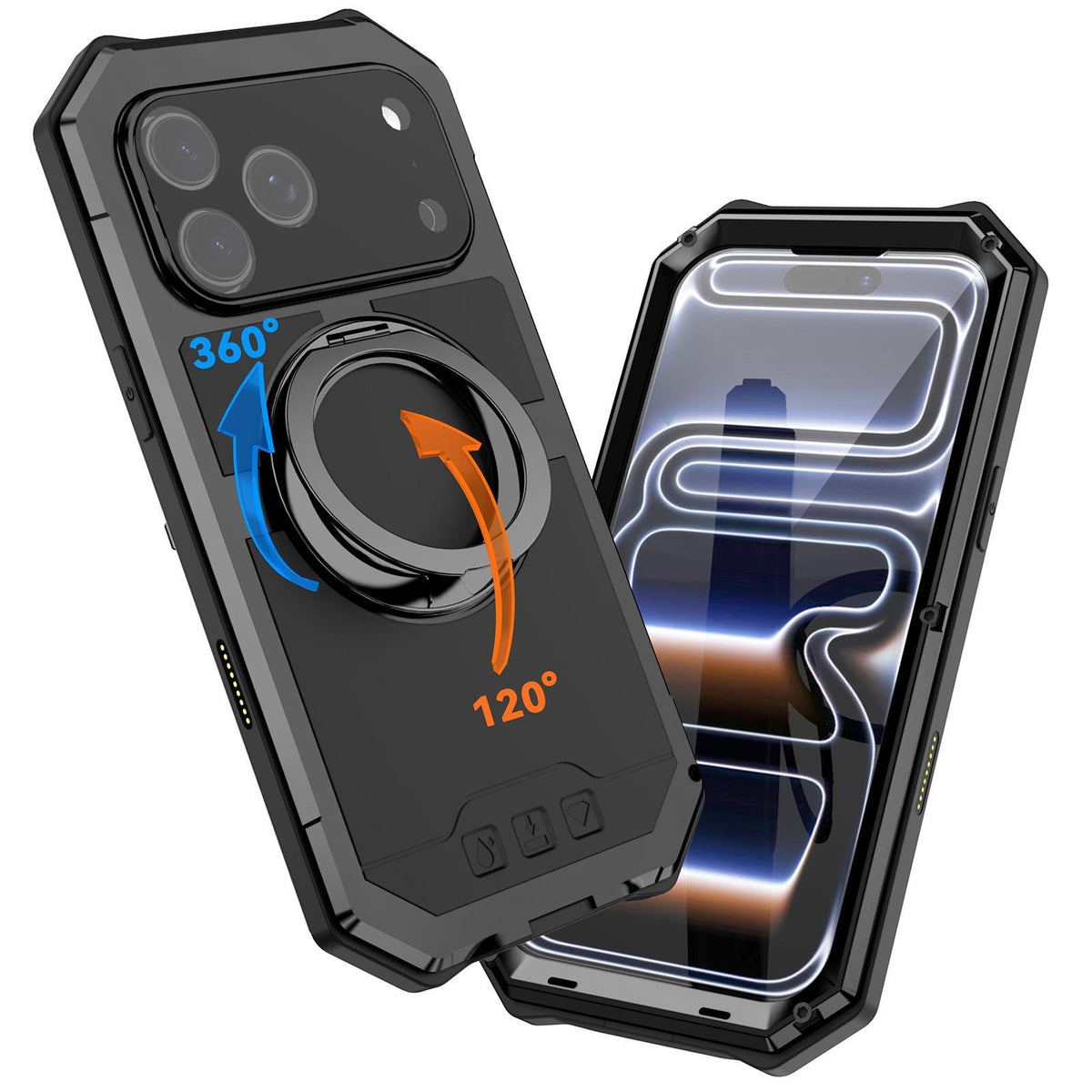 Compatible with iPhone 18 Pro Max R-JUST Life Waterproof Dustproof MagSafe Magnetic Holder Phone Case - Black