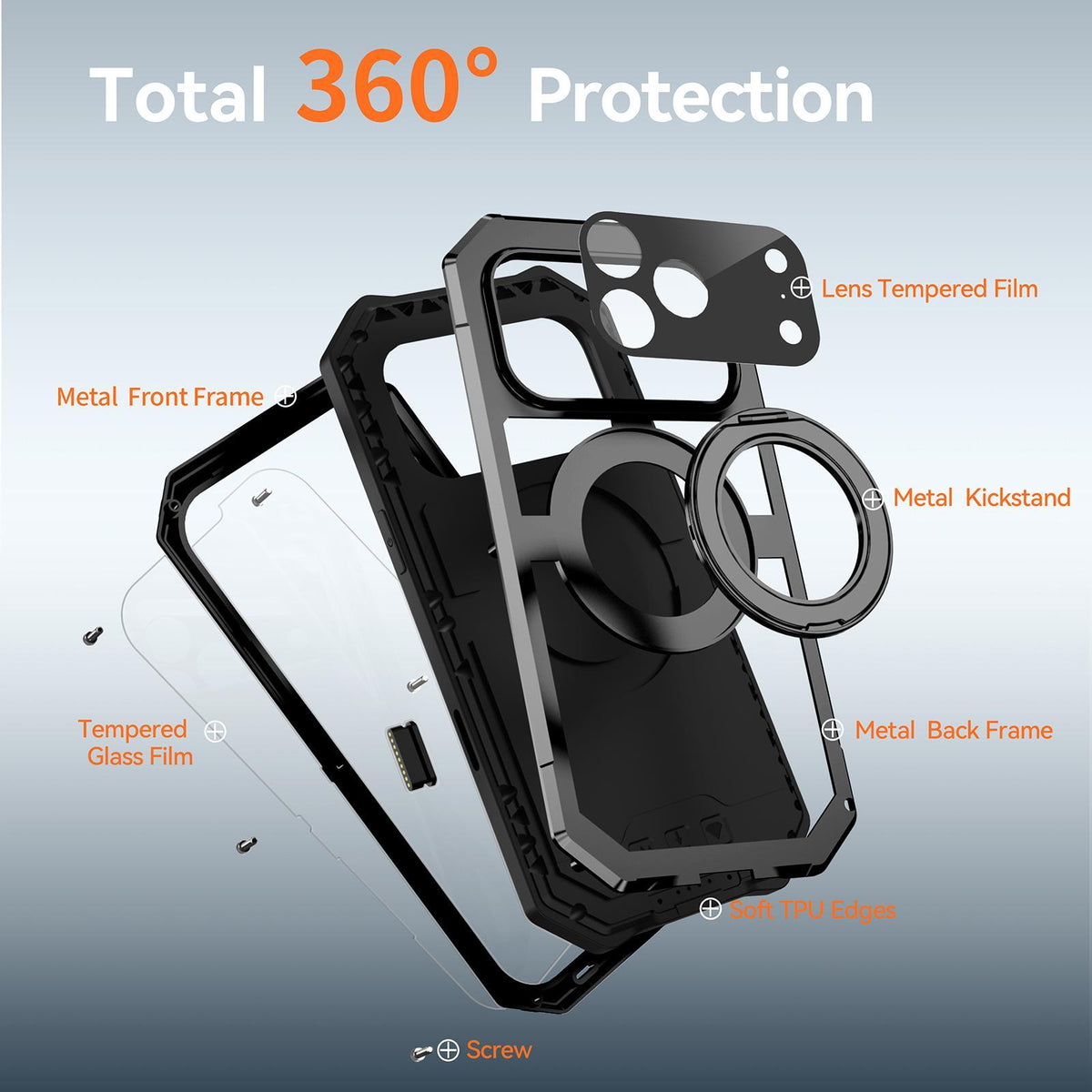 Compatible with iPhone 18 Pro Max R-JUST Life Waterproof Dustproof MagSafe Magnetic Holder Phone Case - Black