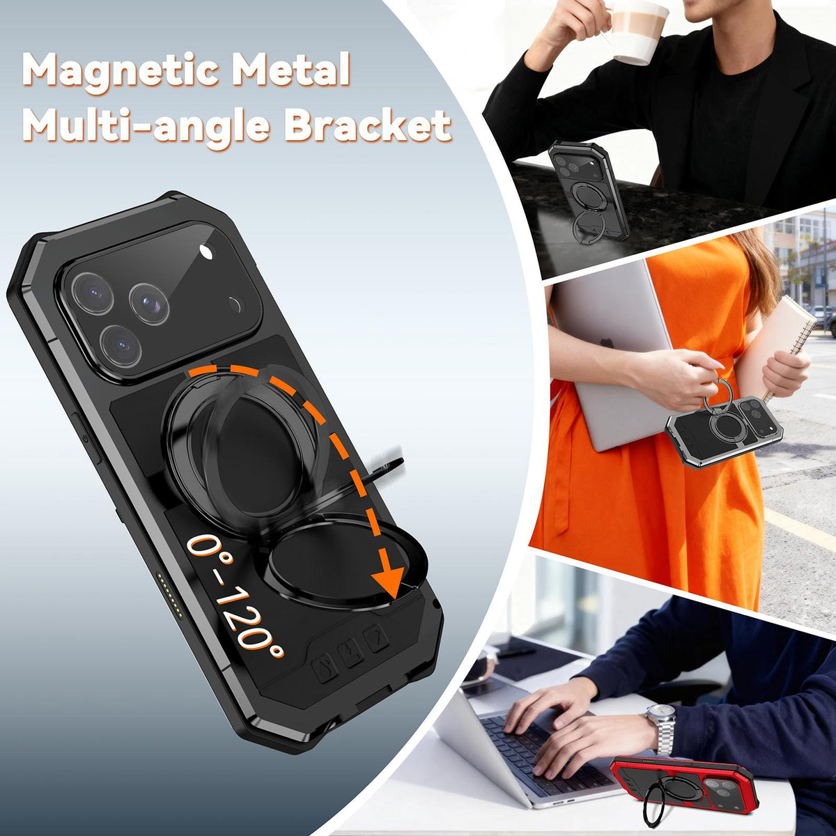 Compatible with iPhone 18 Pro Max R-JUST Life Waterproof Dustproof MagSafe Magnetic Holder Phone Case - Black