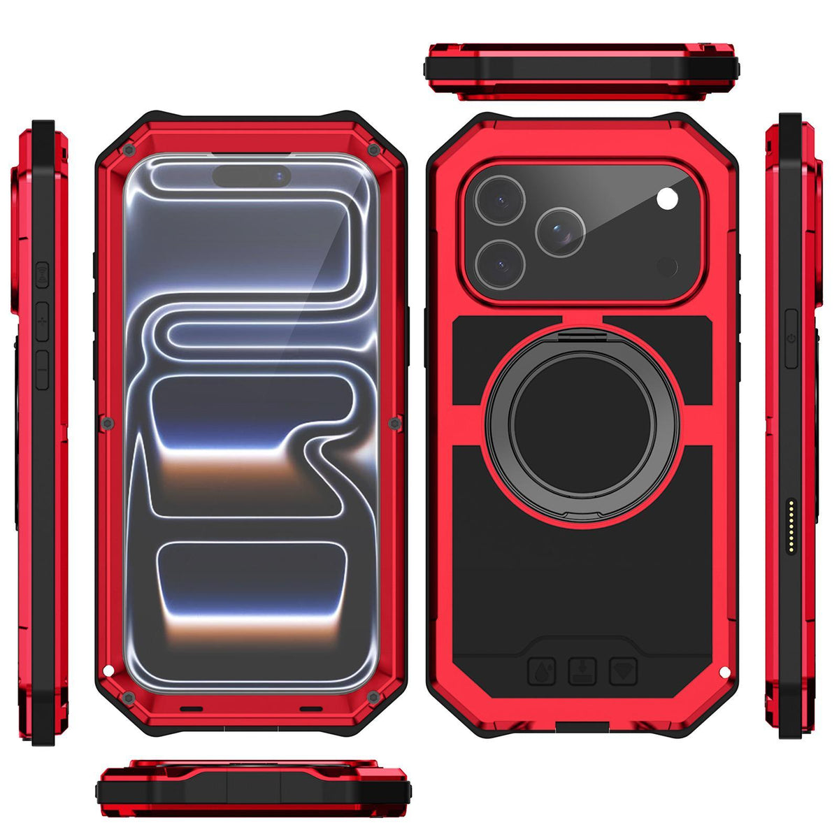 Compatible with iPhone 18 Pro Max R-JUST Life Waterproof Dustproof MagSafe Magnetic Holder Phone Case - Red