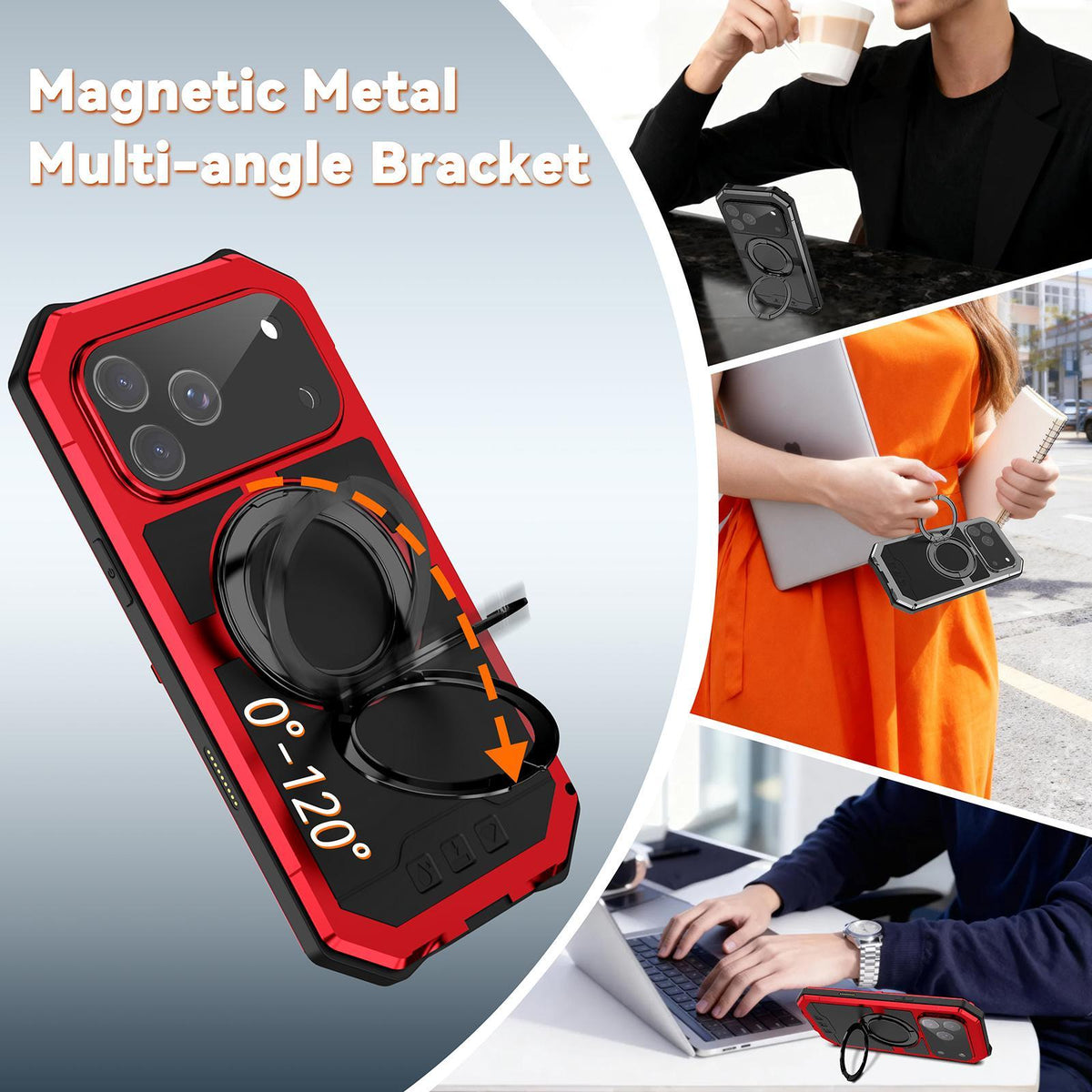 Compatible with iPhone 18 Pro Max R-JUST Life Waterproof Dustproof MagSafe Magnetic Holder Phone Case - Red