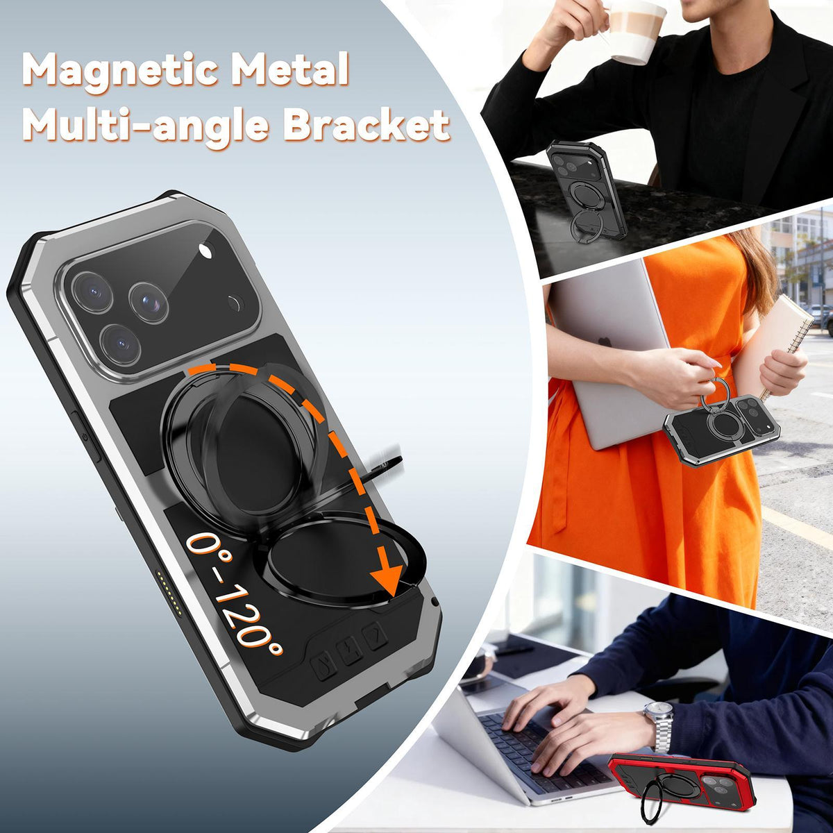 Compatible with iPhone 18 Pro Max R-JUST Life Waterproof Dustproof MagSafe Magnetic Holder Phone Case - Silver
