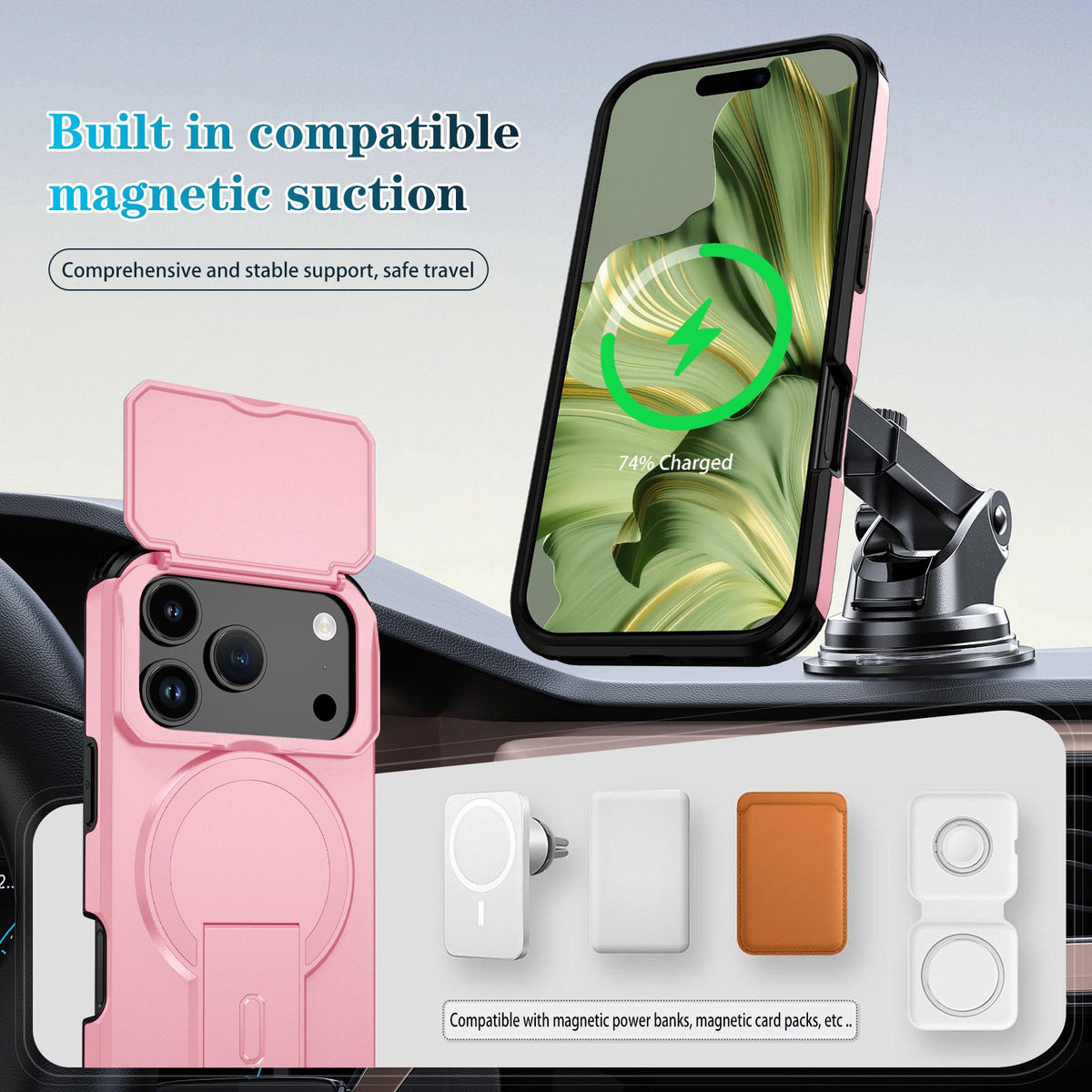 Compatible with iPhone 18 Pro Max Sliding Camshield MagSafe Holder Phone Case - Pink