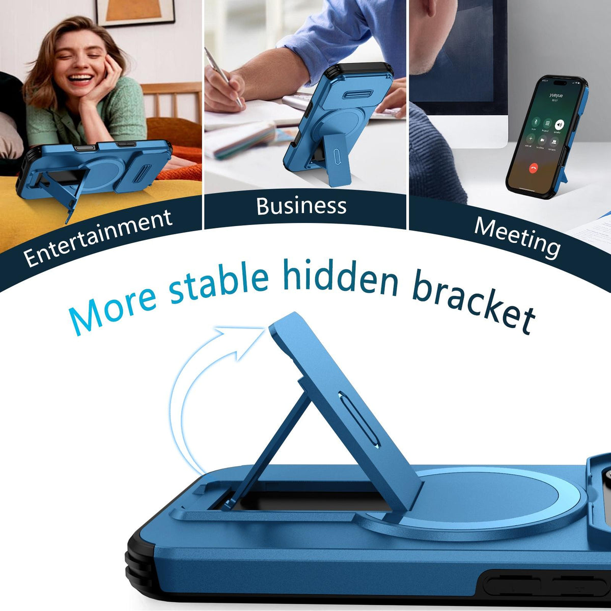 Compatible with iPhone 18 Pro Max Sliding Camshield MagSafe Holder Phone Case - Blue