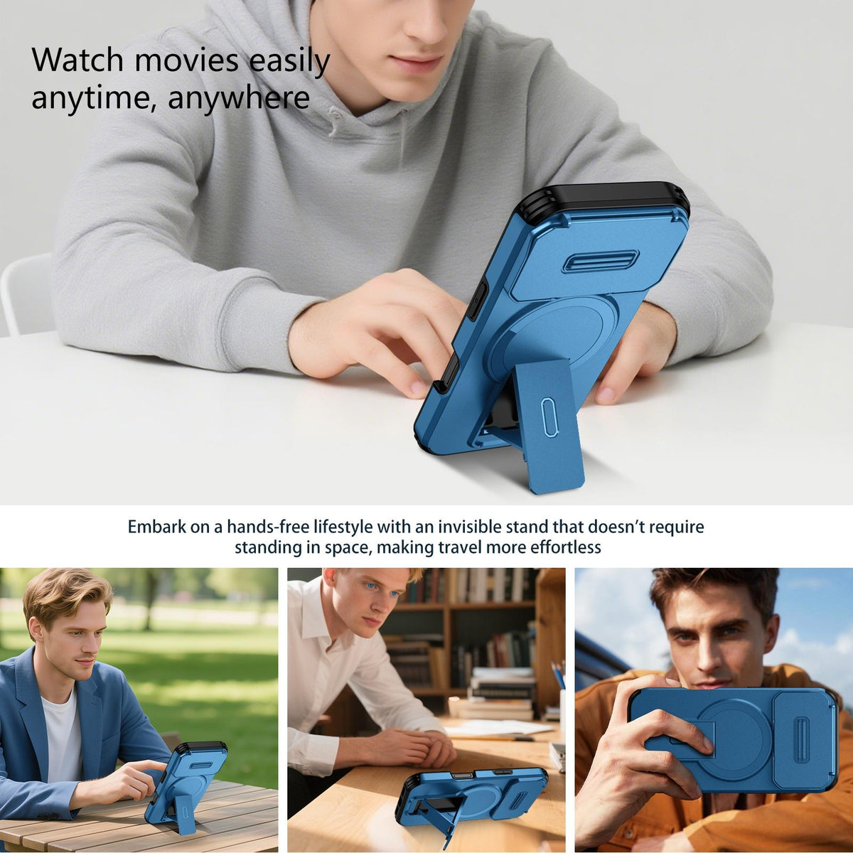 Compatible with iPhone 18 Pro Max Sliding Camshield MagSafe Holder Phone Case - Blue