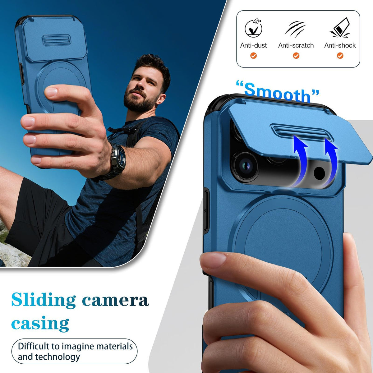 Compatible with iPhone 18 Pro Max Sliding Camshield MagSafe Holder Phone Case - Blue