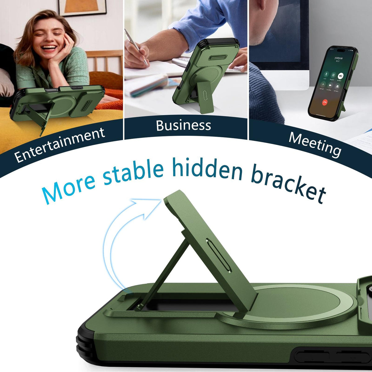 Compatible with iPhone 18 Pro Max Sliding Camshield MagSafe Holder Phone Case - Green