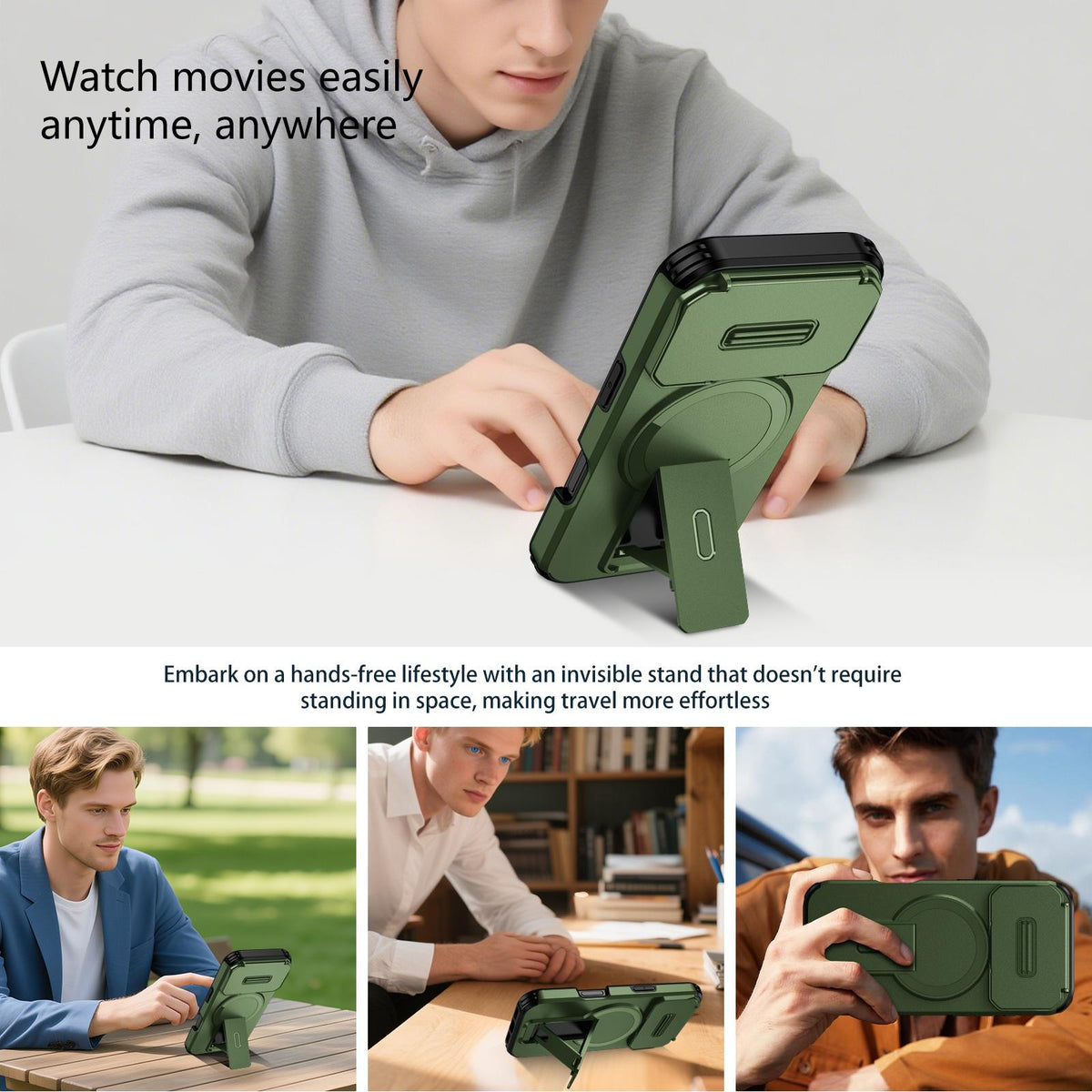 Compatible with iPhone 18 Pro Max Sliding Camshield MagSafe Holder Phone Case - Green