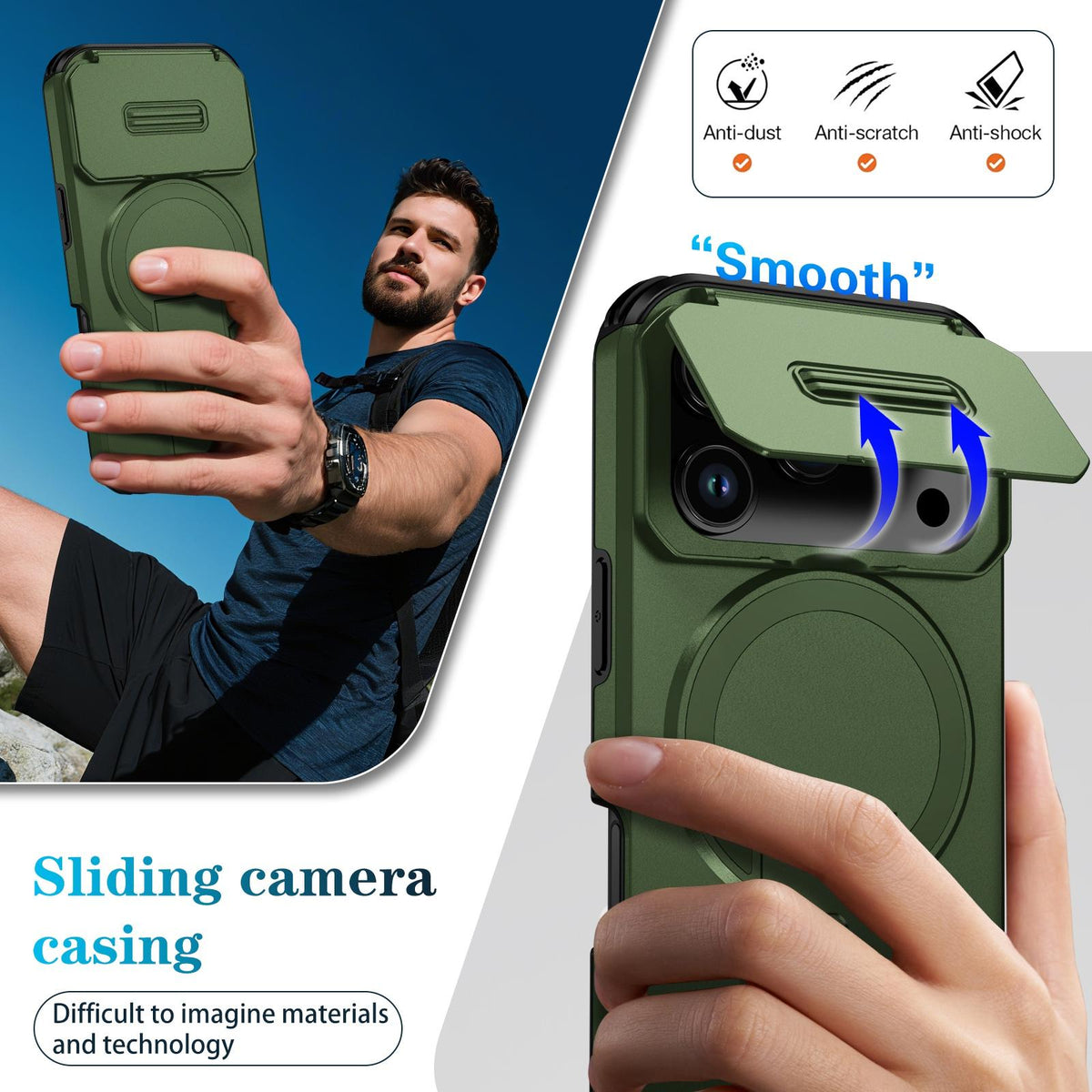 Compatible with iPhone 18 Pro Max Sliding Camshield MagSafe Holder Phone Case - Green