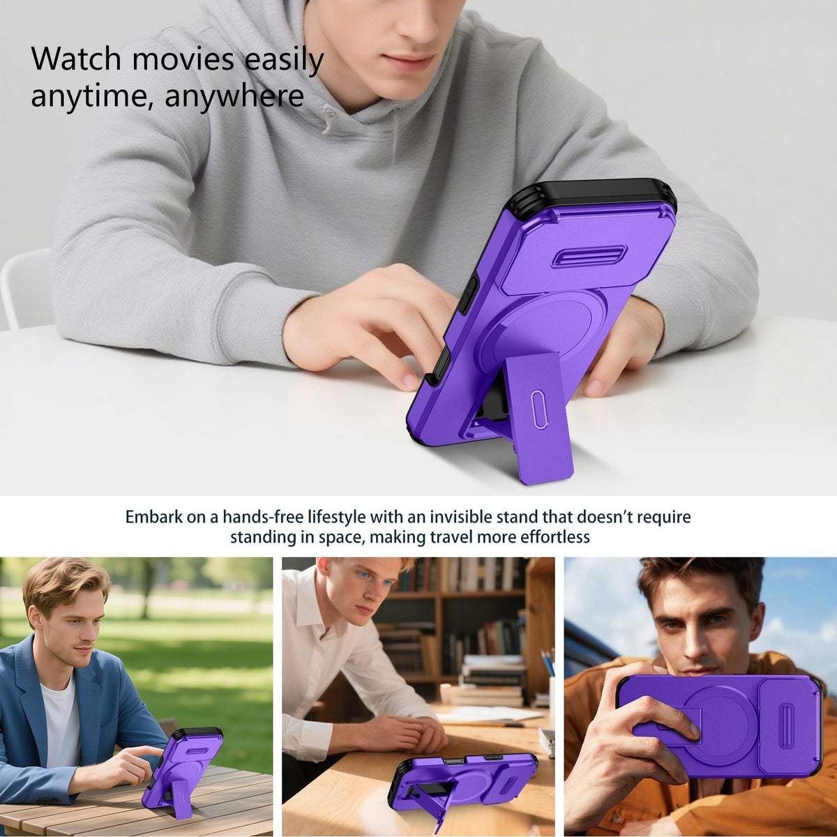 Compatible with iPhone 18 Pro Max Sliding Camshield MagSafe Holder Phone Case - Purple
