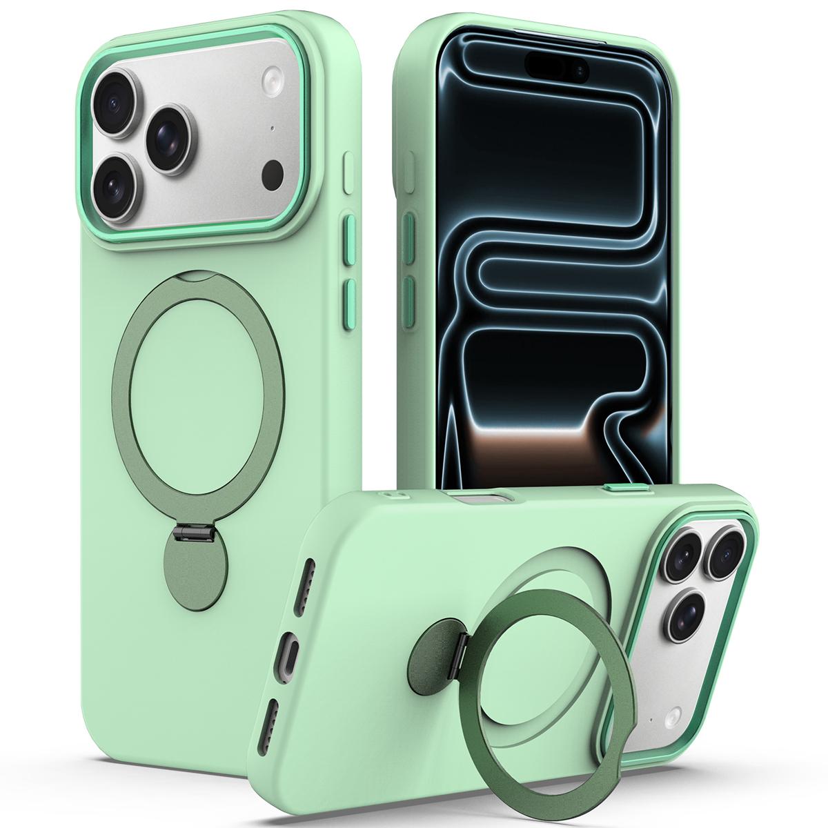 Compatible with iPhone 18 Pro Gen1.5 Pivot Ring Holder TPU Dual-Layer PC Phone Case - Green